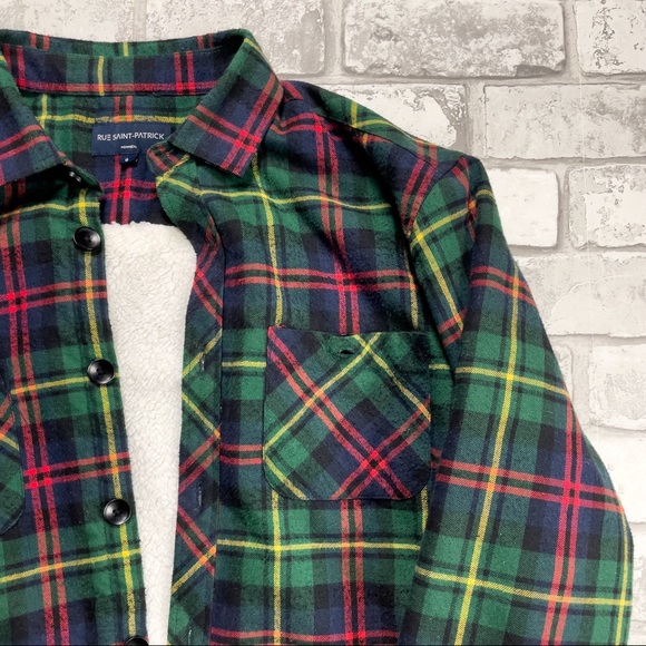 Rue Saint Patrick Sherpa Lined Overshirt Green/Red/Yellow - Picture 5 of 11
